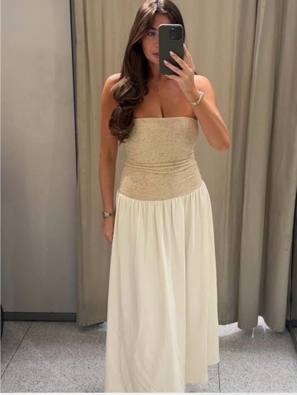 Zara Strapless Two-Tone Cream Maxi Dress